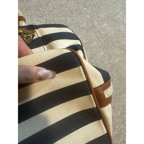 Michael Kors Marina Navy Blue White Stripe Nautical Canvas Tote - Picture 9 of 16